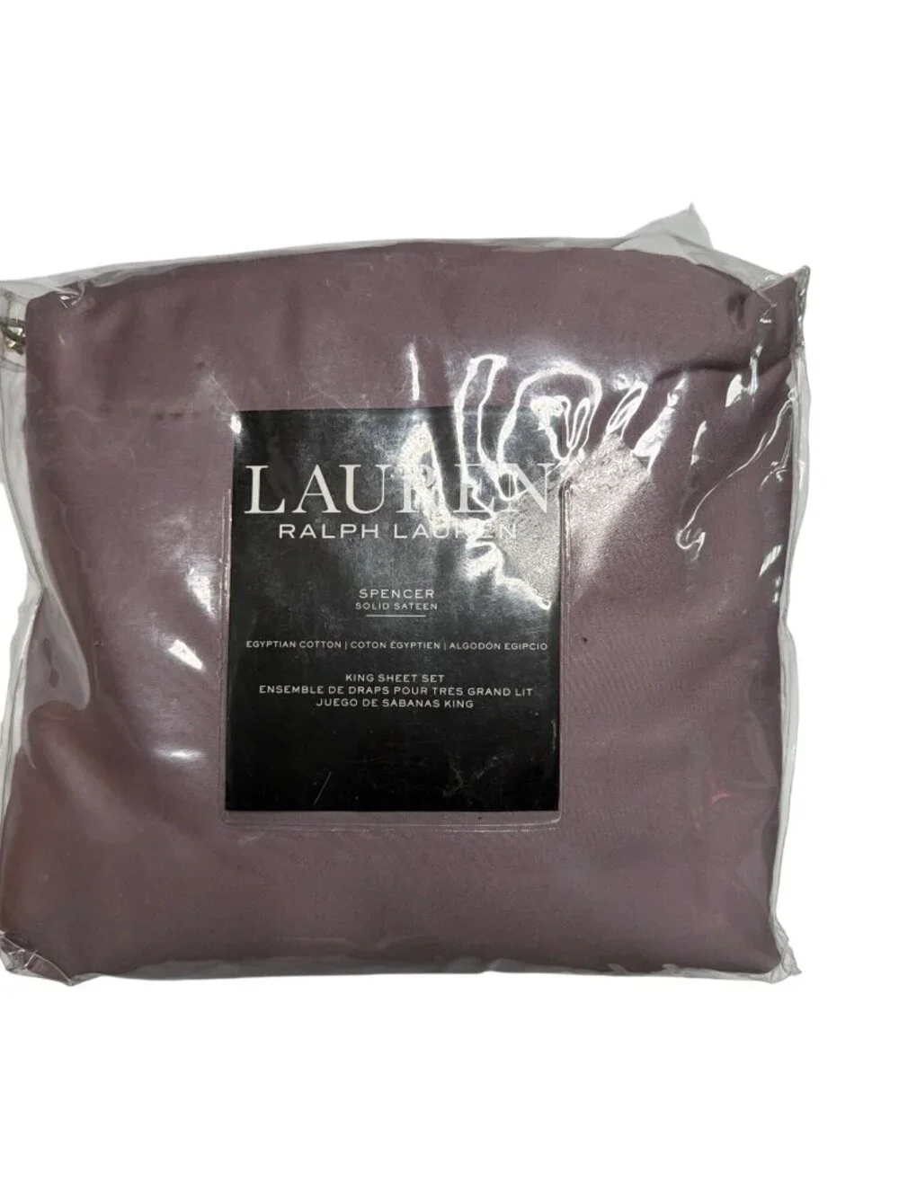 NWT Lauren Ralph Lauren Spencer Sateen Sheet Set Lavender Sz King sticky residue